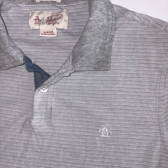 Original Penguin Heritage Slim Fit Short Sleeve Polo Gray White Stripe S - Picture 3 of 9